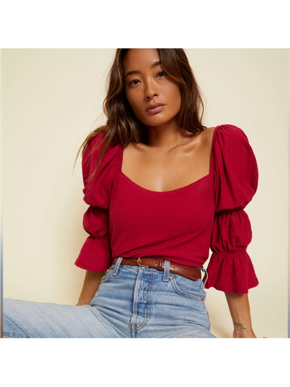 NWT NATION LTD Hillary Romance Tiered Puff Tee Heartbreaker
